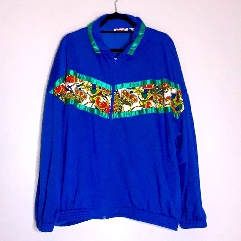 Vintage Haband Plus 3X Royal Flush Roman Ribbon Zip Up blue